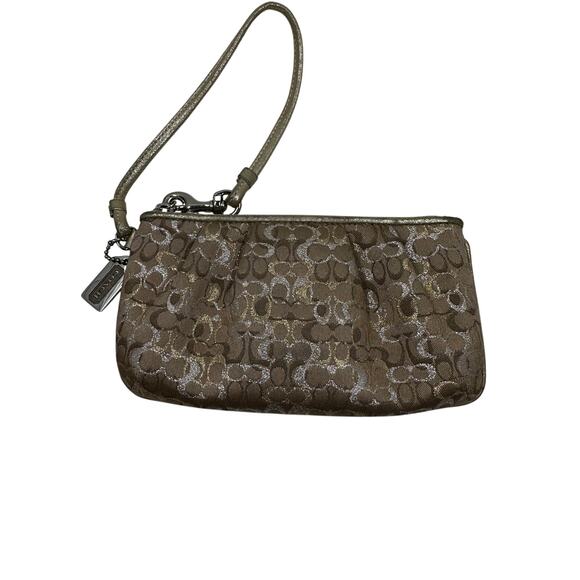 Coach Vintage Signature Wristlet Metallic Jacquard Pleat With Purple Lining - Picture 1 of 8